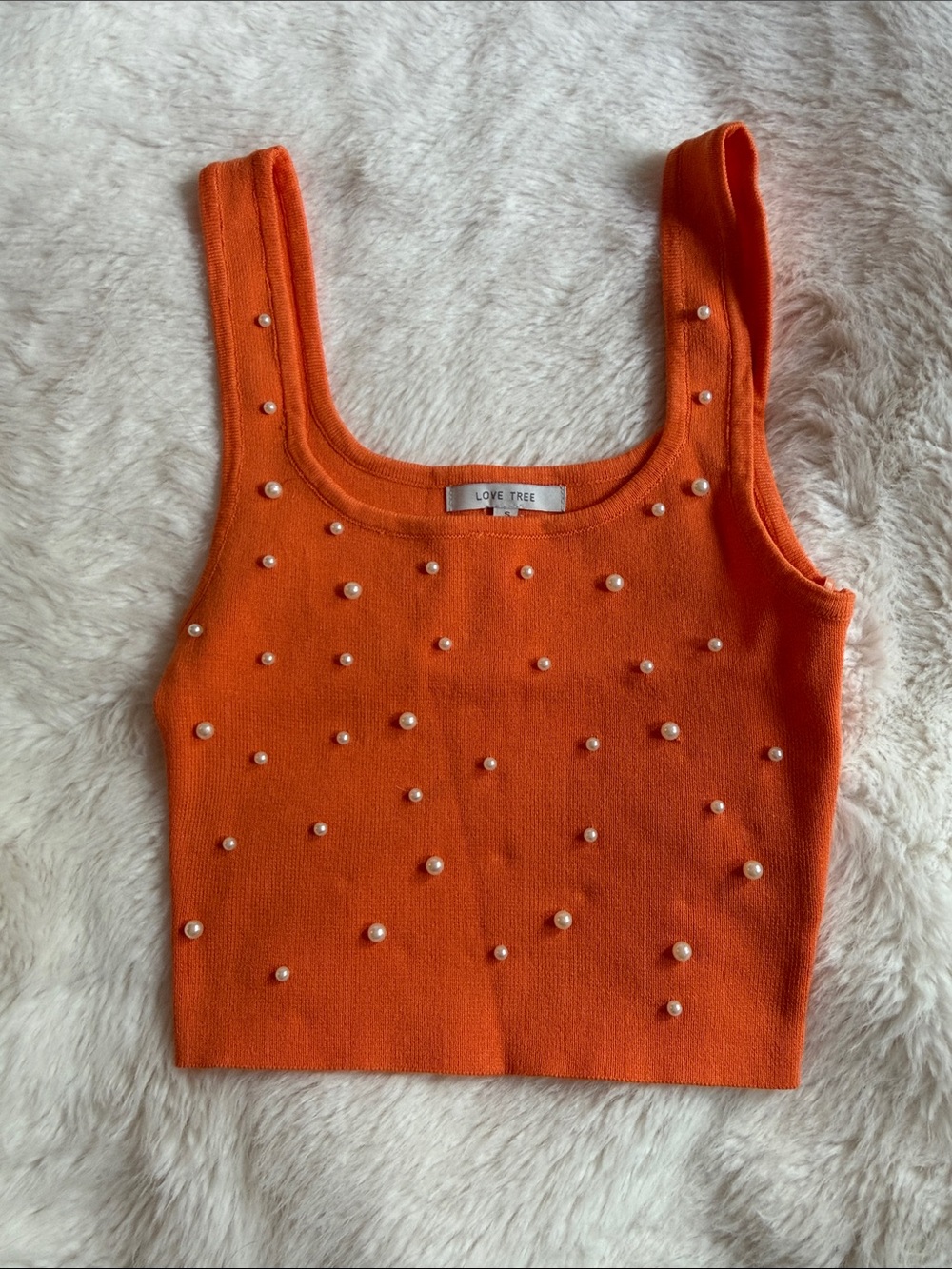 Love Tree Orange Pearl-Studded Cropped Tank
